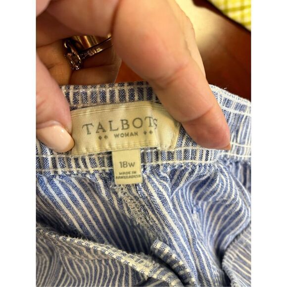 Talbots Women’s Blue & White Stripe Linen Blend Capri Pull On Pants sz 18W EUC - Picture 6 of 7